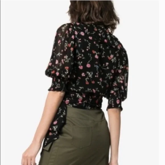 Ganni Paradise Elm Floral Georgette Wrap Top Surplus Wrap Top Small NEW - Picture 11 of 16